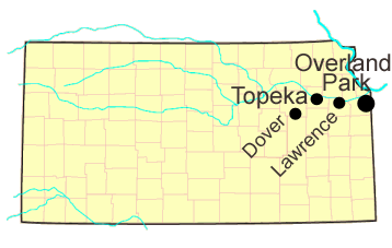 Susan Moran Kansas Map; Overland Park, Topeka, Lawrence, Dover